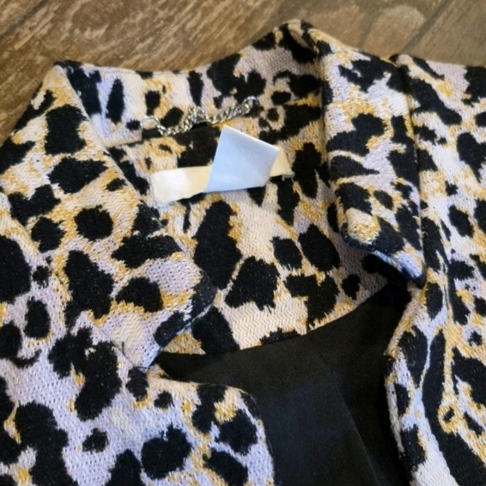 0/2 H&M Animal Print Open-Front Long Sleeve Fully Lined Coat w/ Pockets - Picture 7 of 14